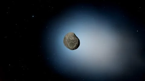 2P Encke Comet Nucleus Surrounded By Glowing Blue Coma 8K Illustration