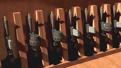 2R ar15 guns on a wall rack Stock Footage 85443256