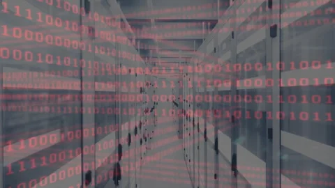 At 2s red overlay appearing over racks scrolling intensifying, pulsing fading Stock Footage 312098959