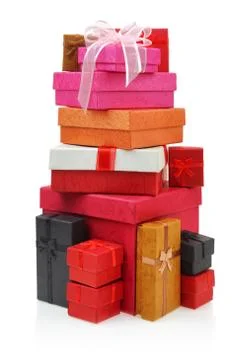 2Stack of gift boxes on white background Foto stock