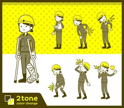 2tone type helmet construction worker woman set 08 Stock Illustration