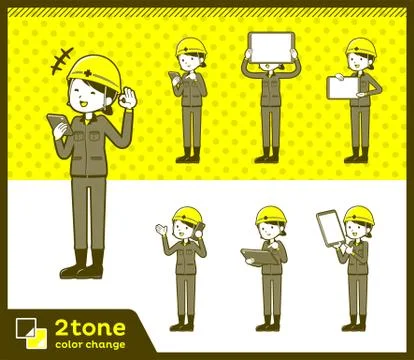 2tone type helmet construction worker woman set 06 Stock Illustration