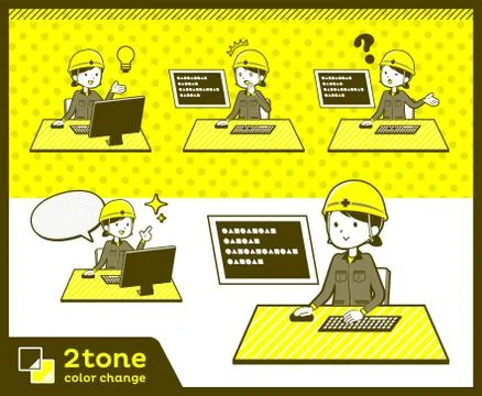 2tone type helmet construction worker woman set 04 Stock Illustration