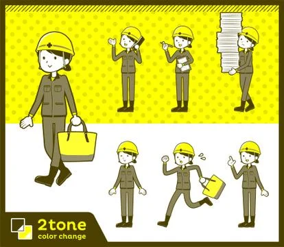2tone type helmet construction worker woman set 02 Ilustración de archivo