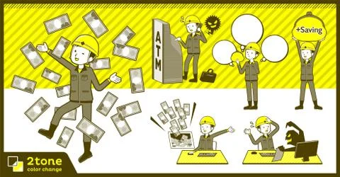 2tone type helmet construction worker men set 12 Stock Illustration