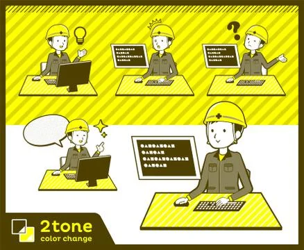 2tone type helmet construction worker men set 04 Stock Illustration