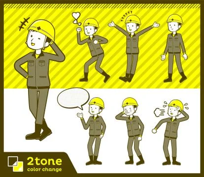 2tone type helmet construction worker men set 03 Stock Illustration