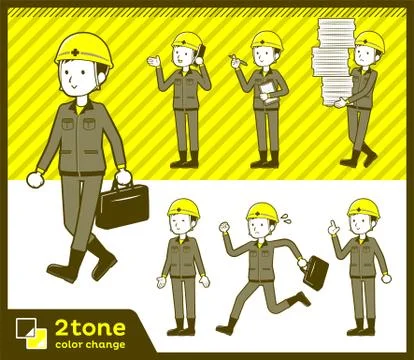 2tone type helmet construction worker men set 02 Illustrazione stock