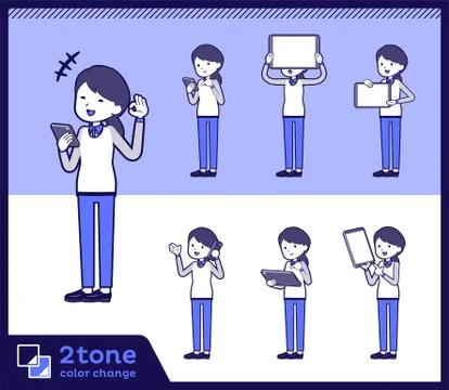2tone type Store staff Blue uniform women set Stock Illustration