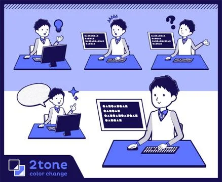 2tone type Store staff Blue uniform men set Stock Illustration