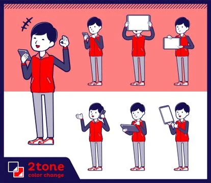 2tone type Store staff red uniform men set Stock Illustration