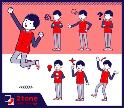 2tone type Store staff red uniform men set Illustrazione stock