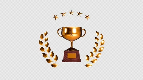 3-in-1 Pack 4K Alpha Isolated 5-Star Laurel Wreath Trophies Spinning Reveal 1-3 Stock Footage 341403151