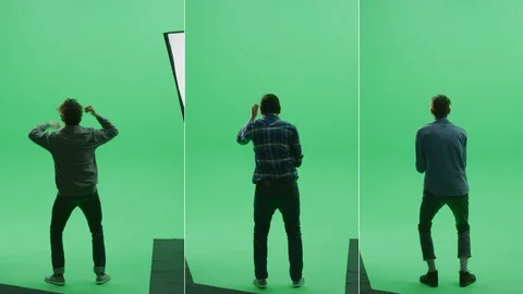 3-in-1 Split Green Screen Studio: Three Handsome Men of Diverse Ethnicity Stock Footage 129409232
