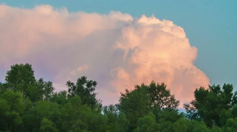 3 in 1 video! Puffy clouds above forest and river (lake). Time lapse capture Stock-Footage 52377058