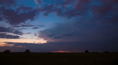 3 in 1 video! Thunderstorm sky with lightning above field. Time lapse capture Stock Footage 52377111