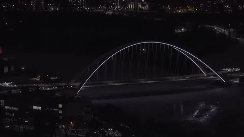 3-3 SLOW MOTION Walter Dale modern late night one way bridge crossing LED Stock Footage 145524178