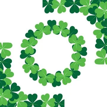3 abstract shamrocks frame corner with top and bottom border and circle. 3 Stock Illustration