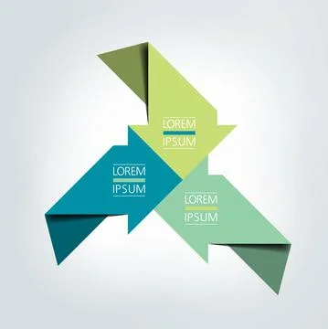 3 arrows  connected by the midlde edge scheme, chart, template, infographic. Stock Illustration