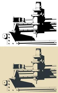 3 Axis CNC Router sclose-up Stock Illustration
