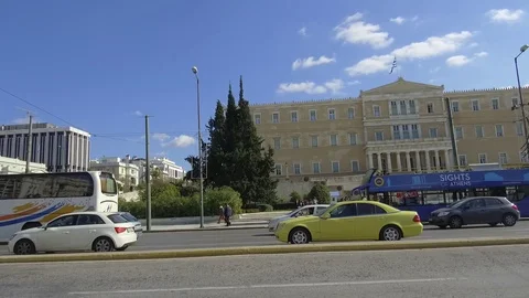 3 Axis Gimbal Shot Walking In Athens Stock Footage 86104383