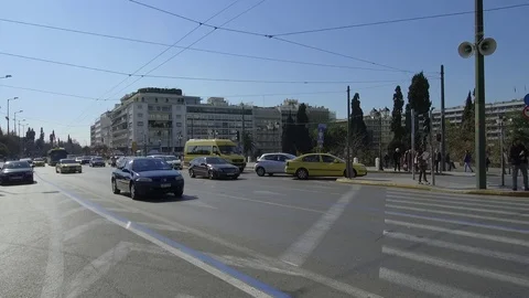3 Axis Gimbal Shot Walking In Athens Stock Footage 86104546