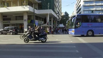 3 Axis Gimbal Shot Walking In Athens Stock Footage 86104739