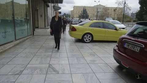 3 Axis Gimbal Shot Walking In Athens Stock Footage 86339403