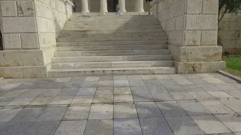3 Axis Gimbal Shot Walking In Athens Stock Footage 86339481