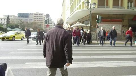 3 Axis Gimbal Shot Walking In Athens Stock Footage 86339529