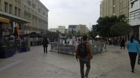3 Axis Gimbal Shot Walking In Athens Stock Footage 86339540