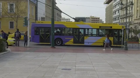 3 Axis Gimbal Shot Walking In Athens Stock Footage 86339714