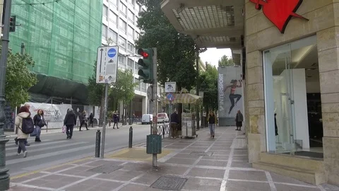 3 Axis Gimbal Shot Walking In Athens Stock Footage 86339725