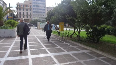 3 Axis Gimbal Shot Walking In Athens Stock Footage 86339739