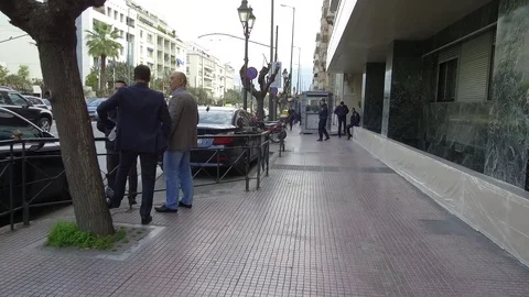 3 Axis Gimbal Shot Walking In Athens Stock Footage 86340166