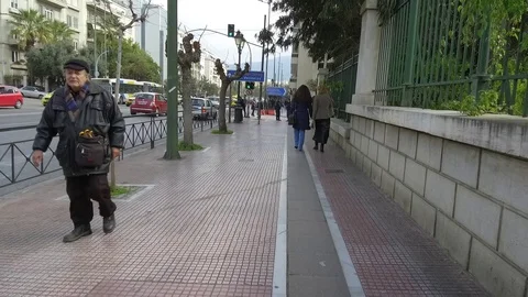 3 Axis Gimbal Shot Walking In Athens Stock Footage 86340208