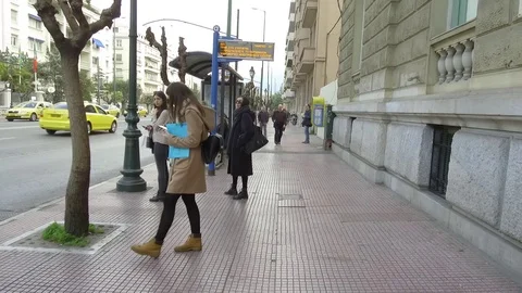 3 Axis Gimbal Shot Walking In Athens Stock Footage 86340309