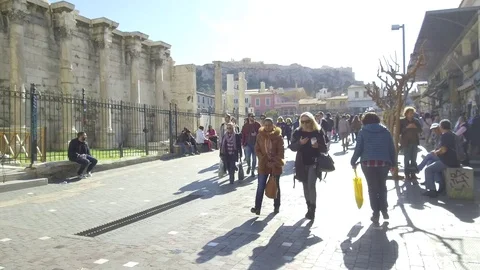 3 Axis Gimbal Shot Walking In Athens Stock Footage 86349126