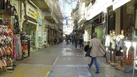3 Axis Gimbal Shot Walking In Athens Stock Footage 86349525