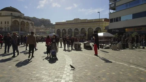 3 Axis Gimbal Shot Walking In Athens Stock Footage 86349928