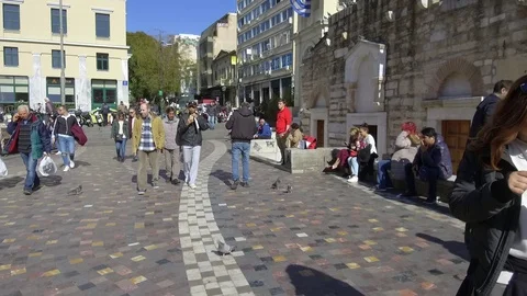 3 Axis Gimbal Shot Walking In Athens Stock Footage 86349937