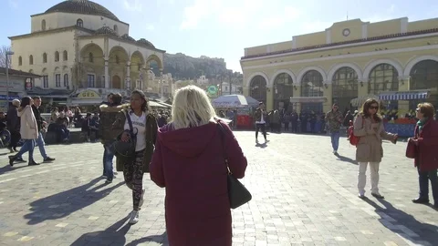 3 Axis Gimbal Shot Walking In Athens Stock Footage 86350321