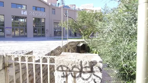 3 Axis Gimbal Shot Walking In Athens Stock Footage 86353329
