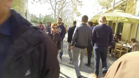 3 Axis Gimbal Shot Walking In Athens Stock Footage 86353707