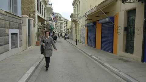3 Axis Gimbal Shot Walking In Athens Stock Footage 86354115