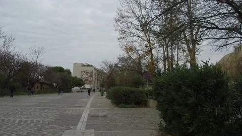 3 Axis Gimbal Shot Walking In Athens Stock Footage 86354141