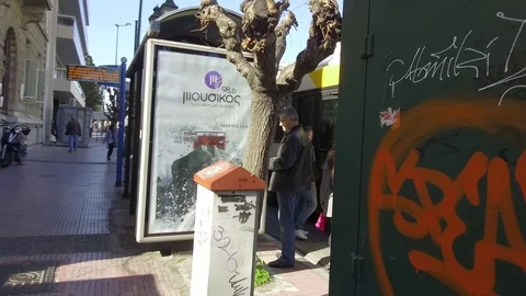 3 Axis Gimbal Shot Walking In Athens Stock Footage 86354676