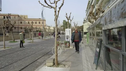 3 Axis Gimbal Shot Walking In Athens Stock Footage 86354769