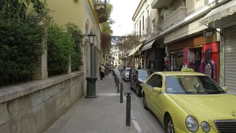 3 Axis Gimbal Shot Walking In Athens Stock Footage 86355600