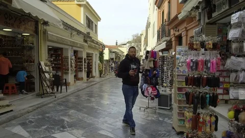 3 Axis Gimbal Shot Walking In Athens Stock Footage 86356222